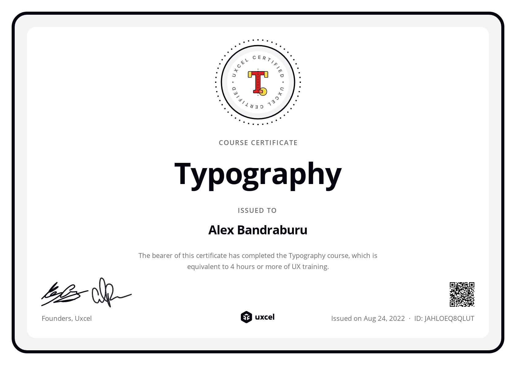 Alex Bandraburu's certificate